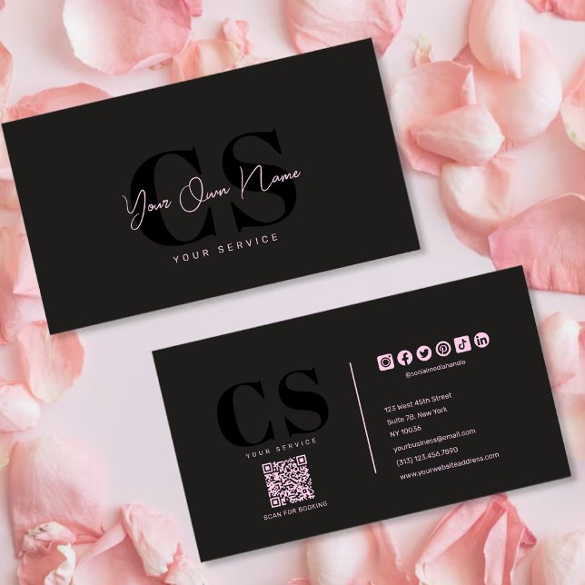 Luxury Glam Black Pink Beautician Visitenkarte (Luxury Glam Black Pink Beautician Business Card)