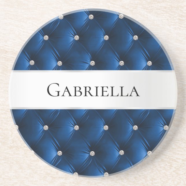 Luxury Glam Blue Imitats Velvet Getränkeuntersetzer (Vorne)