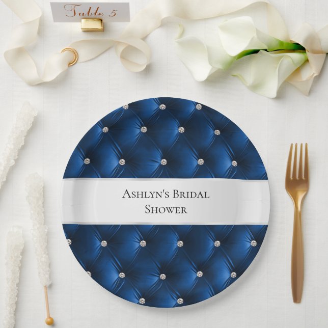 Luxury Glam Blue Imitats Velvet Pappteller (Hochzeit)