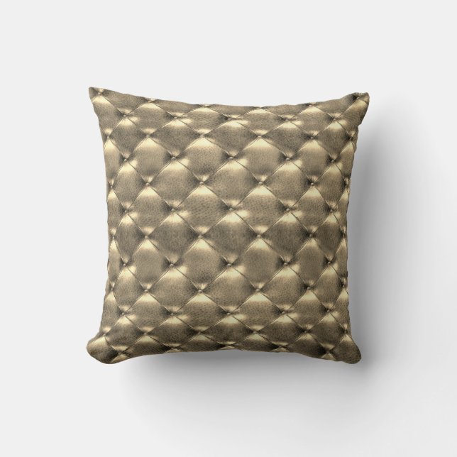Luxury Glam Champaign Tufted Leather Opulent Gold Kissen (Vorderseite)