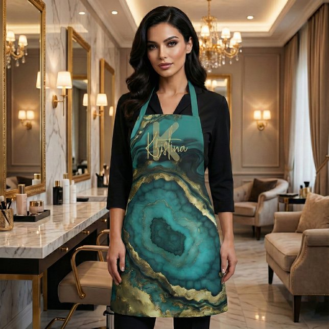 Luxury Glam Chic Teal Turquoise & Gold Agate Geode Schürze (Von Creator hochgeladen)