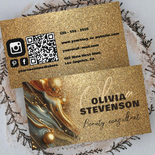Luxury Glam Glittery Gold Marble Beauty Consultant Visitenkarte