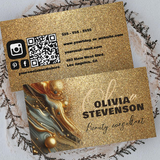 Luxury Glam Glittery Gold Marble Beauty Consultant Visitenkarte
