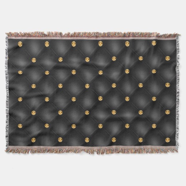 Luxury Glam Gold Diamond Gems Tufted Elegant Black Decke (Vorderseite)
