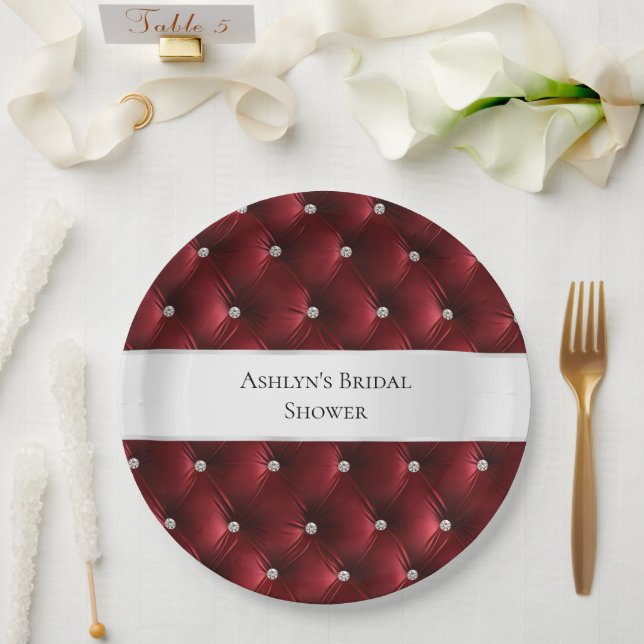 Luxury Glam Red Imitats Velvet Pappteller (Hochzeit)
