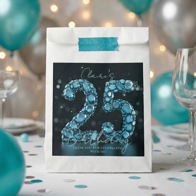 Luxury Glam Teal Blue 3D Bubble Gems 25th Birthday Geschenktütchen (Von Creator hochgeladen)
