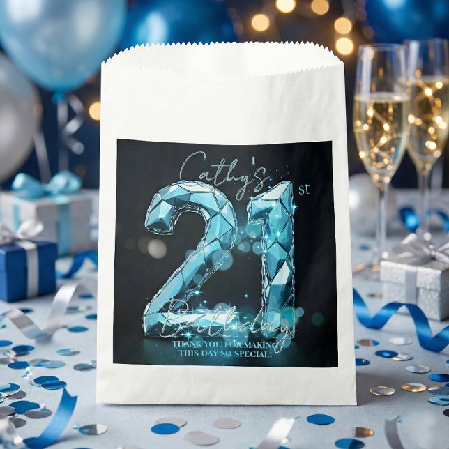 Luxury Glam Teal Blue Crystal 21st Birthday Party Geschenktütchen (Von Creator hochgeladen)