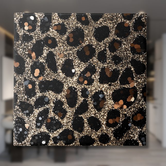 Luxury Glitter Brown Black Gold Leopard Pattern Fliese (Von Creator hochgeladen)