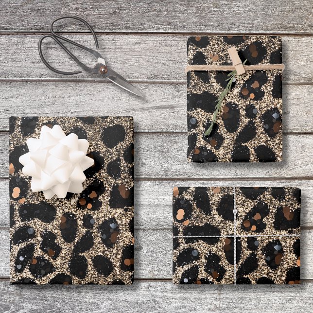 Luxury Glitter Brown Black Gold Leopard Pattern Geschenkpapier Set (Von Creator hochgeladen)