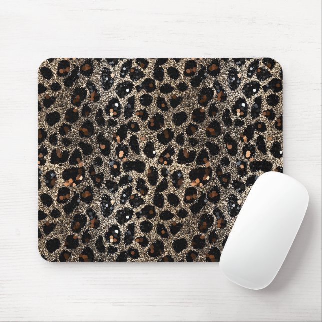 Luxury Glitter Brown Black Gold Leopard Pattern Mousepad (Mit Mouse)