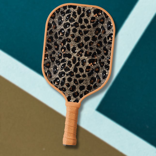 Luxury Glitter Brown Black Gold Leopard Pattern Pickleball Schläger (Von Creator hochgeladen)