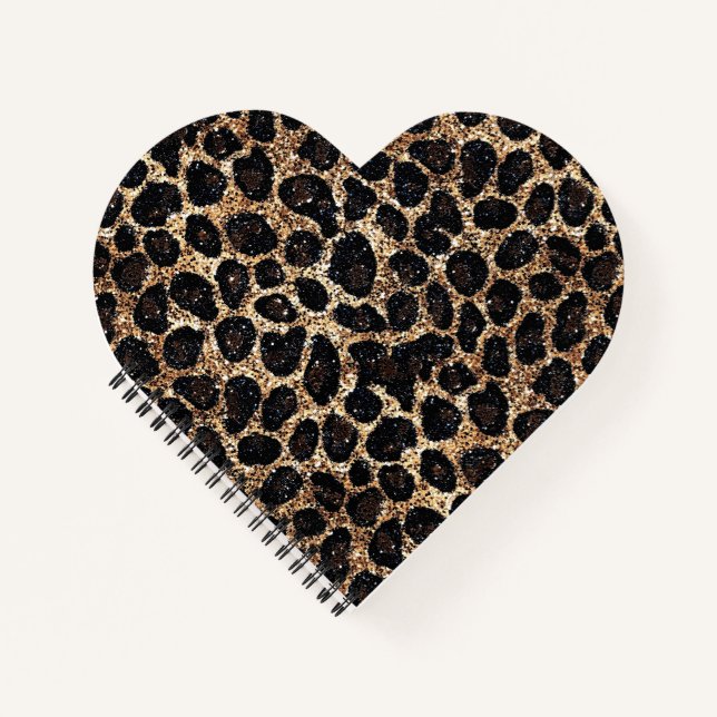 Luxury Glitter Gold Brown Black Leopard Pattern Notizbuch (Vorderseite)