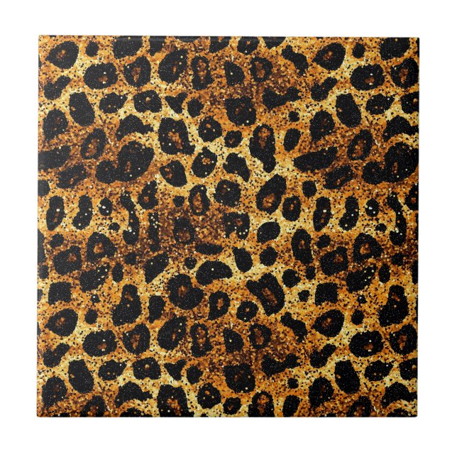 Luxury Glitter Gold Brown Rust Leopard Pattern Fliese (Vorderseite)