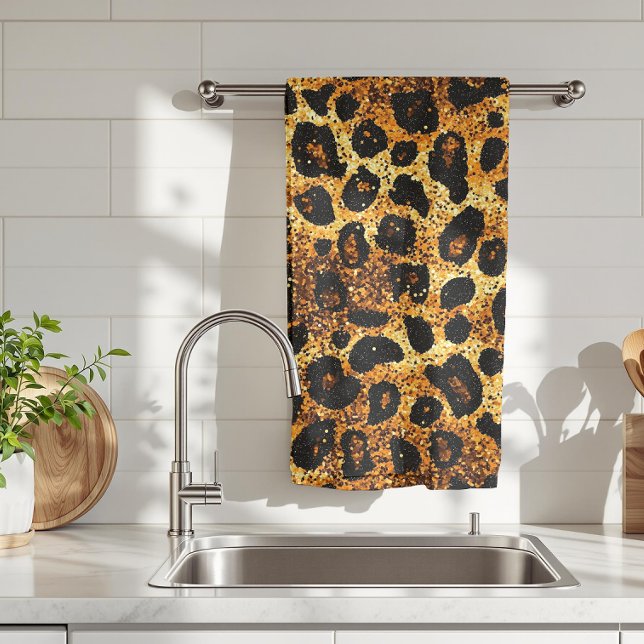 Luxury Glitter Gold Brown Rust Leopard Pattern Geschirrtuch (Von Creator hochgeladen)