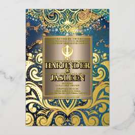 Luxury Glitzer Blue Sikh Anand Karaj Indian Folieneinladung