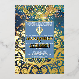 Luxury Glitzer Blue Sikh Anand Karaj Indian Folieneinladung