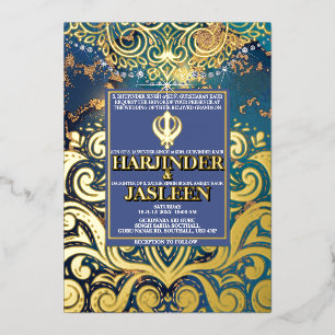 Luxury Glitzer Blue Sikh Anand Karaj Indian Folieneinladung
