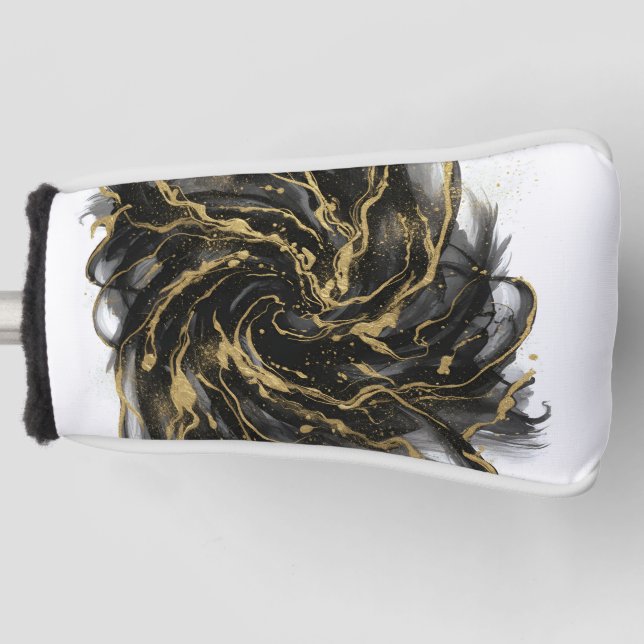 Luxury Gold and Black Abstract Marble Ink Flow Golf Headcover (Vorderseite)