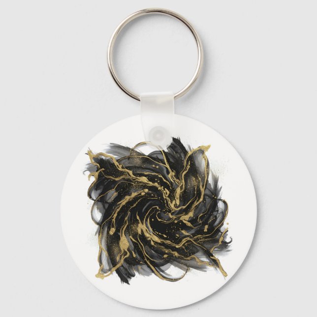 Luxury Gold and Black Abstract Marble Ink Flow Schlüsselanhänger (Vorderseite)
