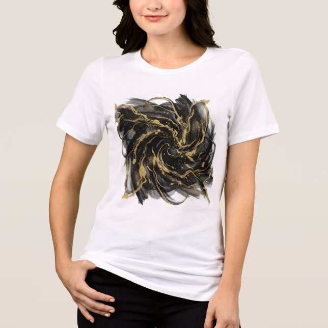 Luxury Gold and Black Abstract Marble Ink Flow Tri-Blend Shirt (Vorderseite)
