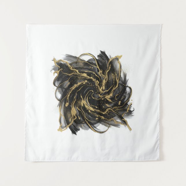 Luxury Gold and Black Abstract Marble Ink Flow Wandteppich (Vorderseite)