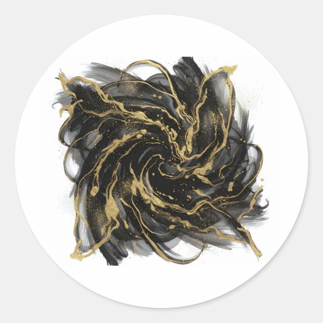 Luxury Gold and Black Abstract Marble  Runder Aufkleber (Vorderseite)