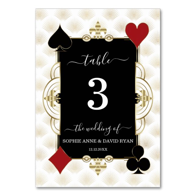 Luxury Gold Art Deco Casino Vegas Wedding  Tischnummer (Vorderseite)