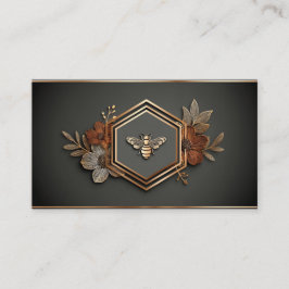Luxury Gold Bee Hexagon Floral Midnight Black Visitenkarte