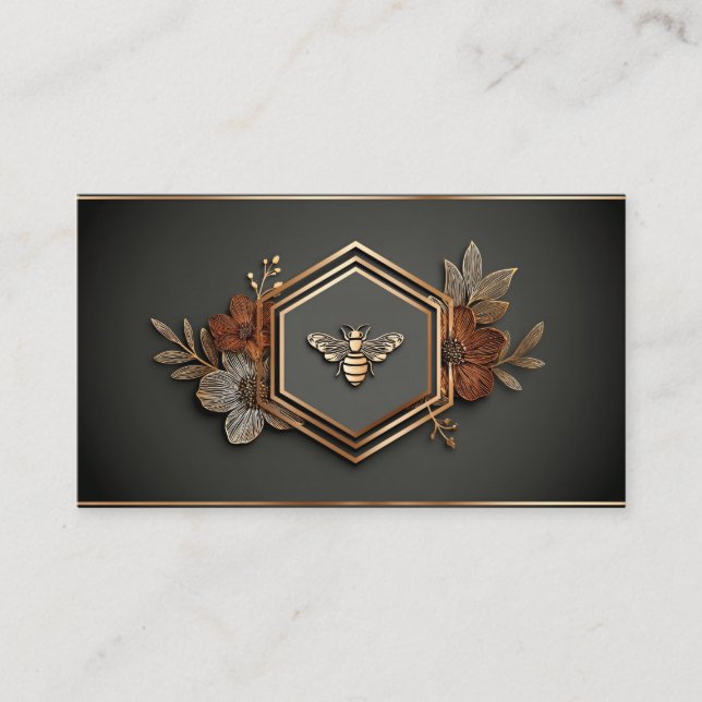 Luxury Gold Bee Hexagon Floral Midnight Black Visitenkarte (Vorderseite)