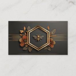Luxury Gold Bee Hexagon Floral Midnight Black Visitenkarte
