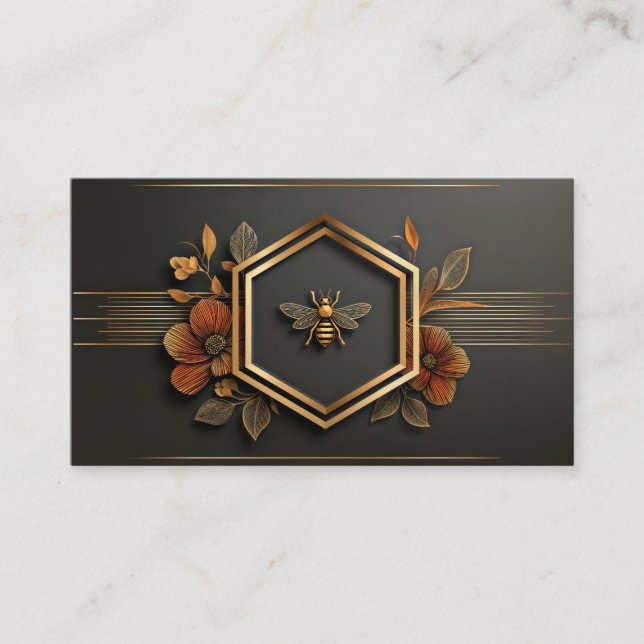 Luxury Gold Bee Hexagon Floral Midnight Black Visitenkarte (Vorderseite)