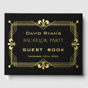 Luxury Gold Black Art Deco 20s Bachelor Party Gästebuch