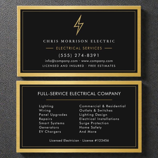Luxury Gold Black Electrical Services Visitenkarte (Von Creator hochgeladen)