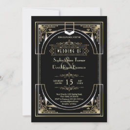 Luxury Gold Black Great 20er Stil Hochzeit Einladung