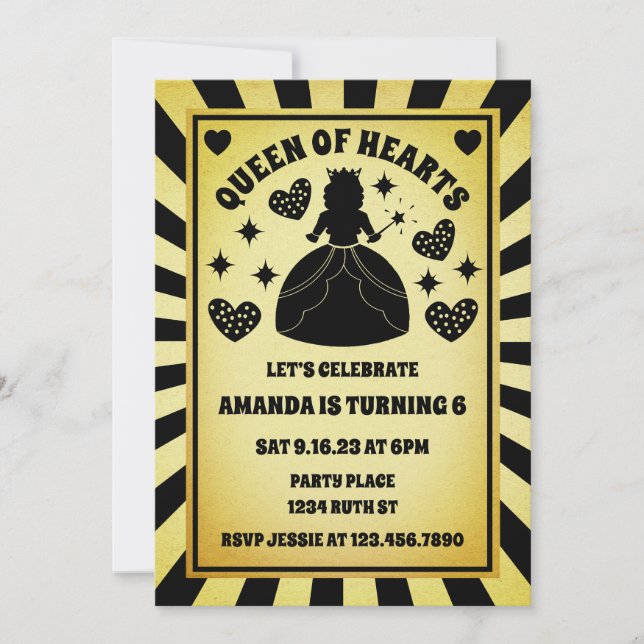 Luxury Gold Black Queen of Hearts Geburtstag Einladung (Vorderseite)