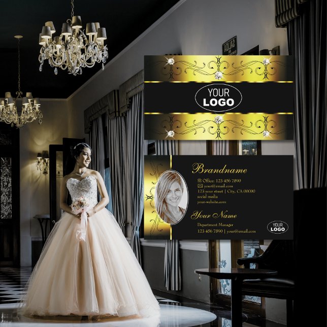 Luxury Gold Black Verziert Borders Jewels Logo Fot Visitenkarte (Von Creator hochgeladen)