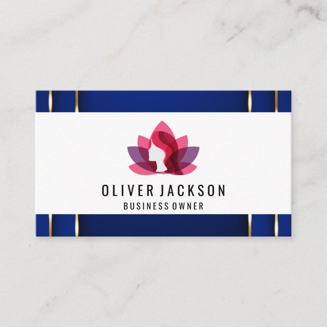 Luxury Gold Blue Background | Lotus Woman Visitenkarte (Vorderseite)