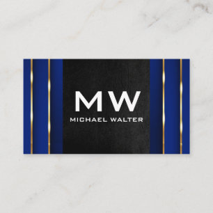 Luxury Gold Blue Background   Schwarzleder Visitenkarte