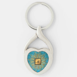 Luxury Gold Blue Glitzer Mit Monogramm Geschenk Schlüsselanhänger