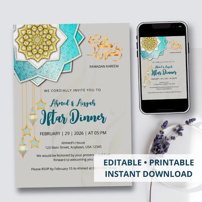 Luxury Gold & Blue Ramadan Iftar Invitation Einladung (Von Creator hochgeladen)