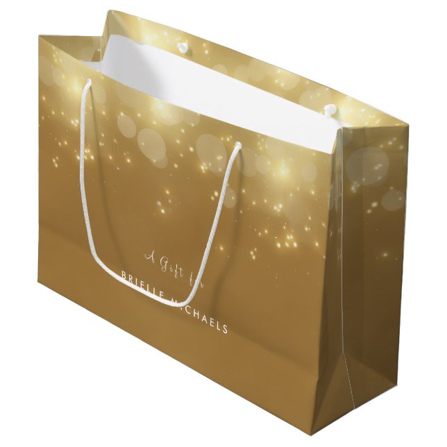 Luxury Gold Bokeh Sparkle Elegantes Glühen mit Nam Große Geschenktüte (Vorderseite Schrägansicht)