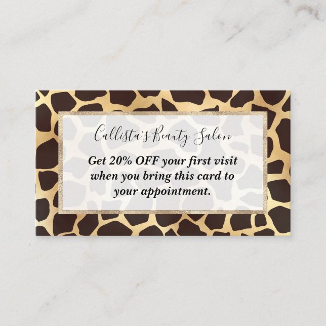 Luxury Gold Brown Giraffe Tierdruckmuster Rabattkarte (Vorderseite)