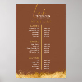 Luxury Gold & Brown Lash Tech Price List Poster