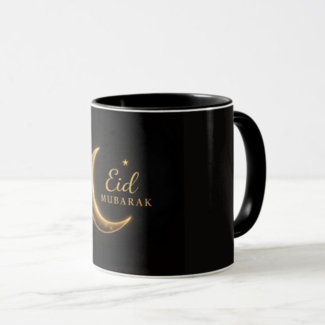 Luxury Gold Crescent Eid Mubarak Mug – Modern Isla Tasse (VorderseiteRechts)