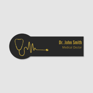 Luxury Gold ECG Wave EKG Line Stethoscope Medical Namensschild