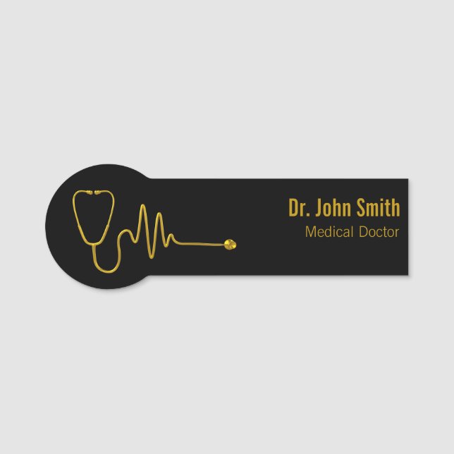 Luxury Gold ECG Wave EKG Line Stethoscope Medical Namensschild (Vorderseite)