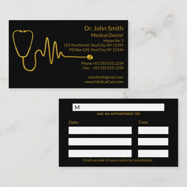 Luxury Gold ECG Wave Stethoscope EKG Line Medical Terminkarte (Vorne/Hinten)