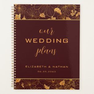 Luxury Gold Floral Burgundy Wedding Planner Planer