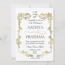 Luxury Gold Floral Frame Wedding Einladung