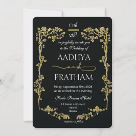 Luxury Gold Floral Frame Wedding Einladung